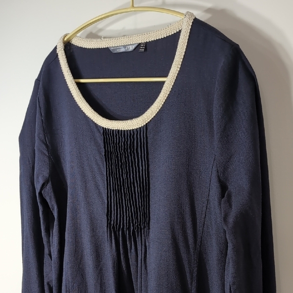 JYBY | 100% Cotton Long Sleeve Navy Blue Mini Dress Crew Neck Size L - Picture 4 of 11